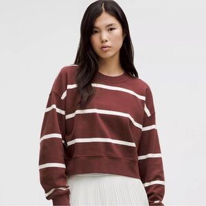 NWOT perfectly oversized cropped crew, red merlot and white stripe, size 4